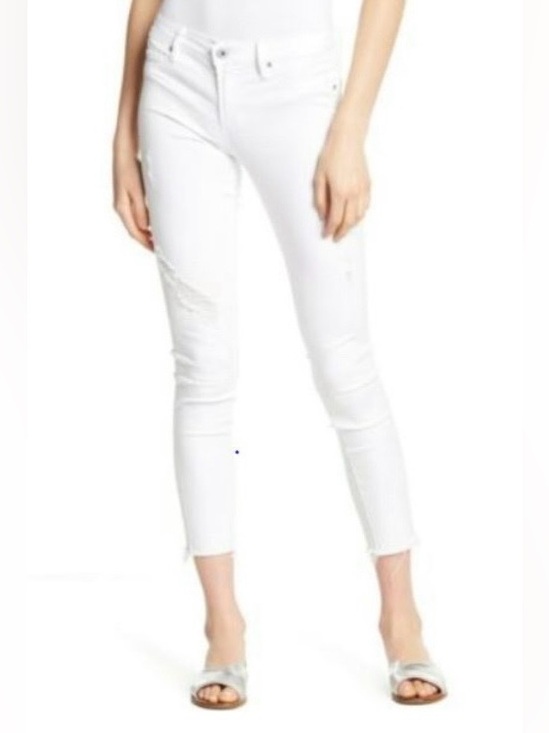 Articles Of Society Denim - Articles of Society Carly Distressed Cropped Raw Hem Jeans in White Womens 28